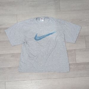 Nike Heather Gray Tee with Sky Blue Swoosh